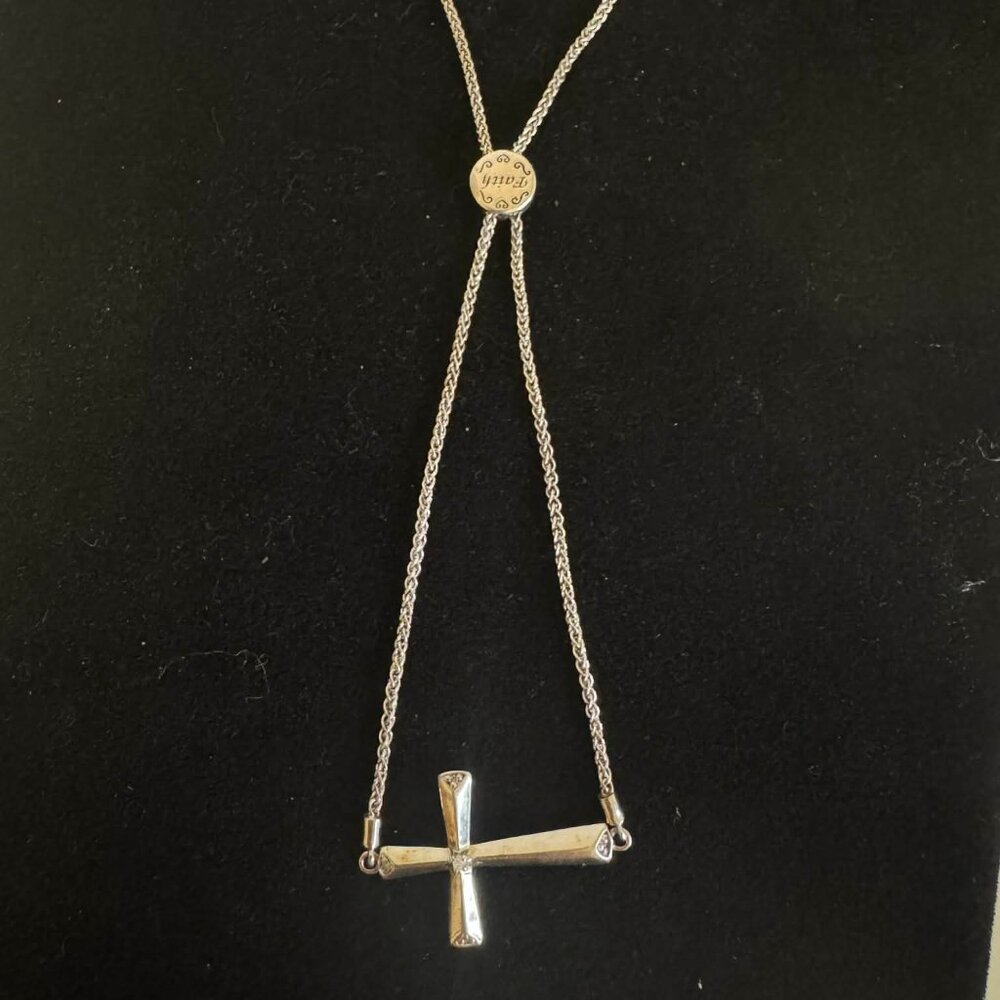 Silver Tone Adjustable Cross Bolo Bracelet Faith Jewelry